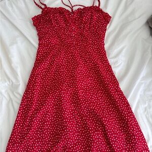 Princess Polly Red and White Polka Dot Midi Dress Size US 2